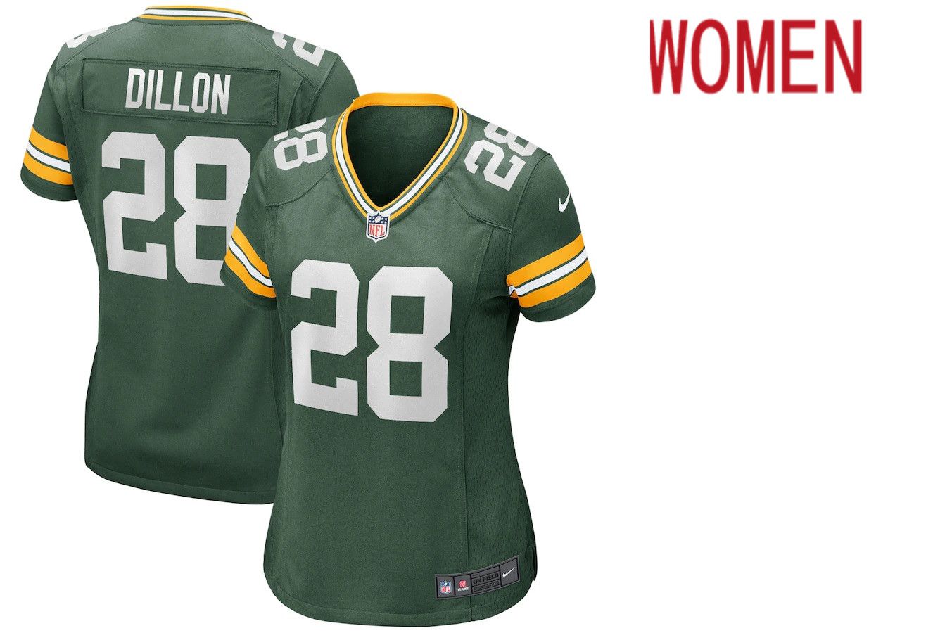 Women Green Bay Packers #28 AJ Dillon Nike Green Player Game NFL Jersey->women nfl jersey->Women Jersey